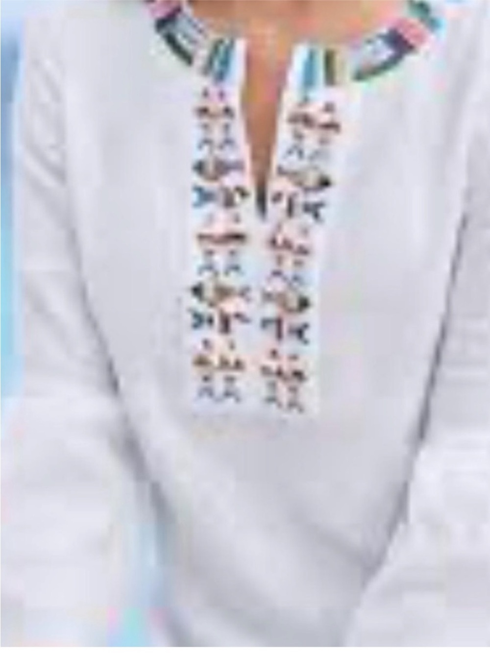 Talbots White linen tunic with unique fish embroidery